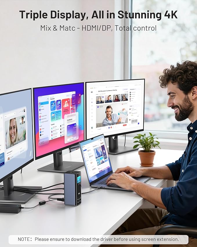 Selore Triple Monitor Docking Station for MacBook 4K@60Hz USB-C Dock 3 Displays with 3HDMI+2DP 10Gbps USB 2.5G Ethernet &amp 150W PD + Phone Charging Compatible with Dell/HP/Lenovo (Driver Requir