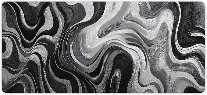 Abstract Art White Gray Gaming Mouse Pad Non-Slip Rubber Base 3XL Mousepad with Stitched EdgesWaterproof Washable Mouse Mat for Desk Home Office Gaming 35.5x16