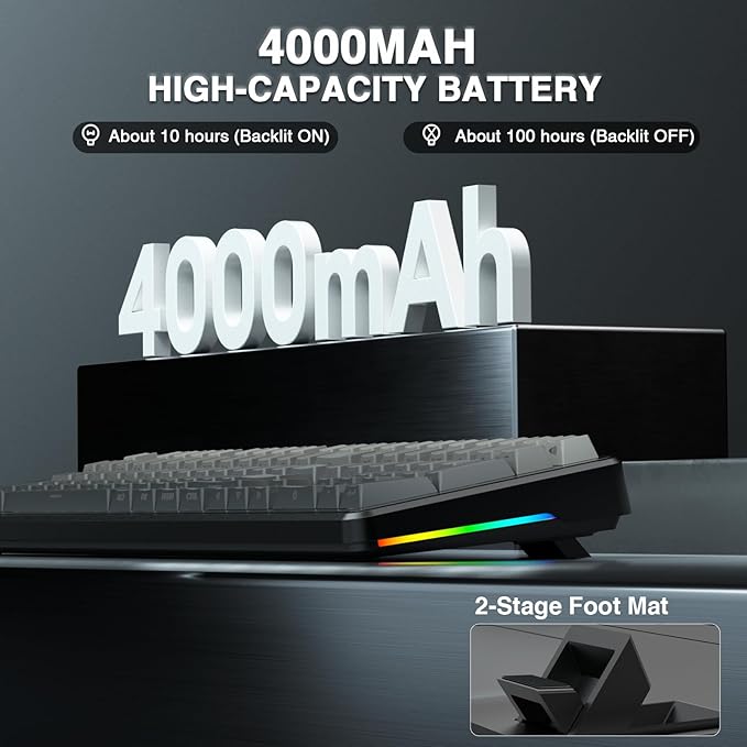 AULA F108 Wireless Mechanical Keyboard Full Size Gaming Keyboard with Number Pad Side Printed PBT Keycaps Pre-lubed Switches RGB Backlit Hot Swappable Creamy Sounding Computer Keyboards 108 keys