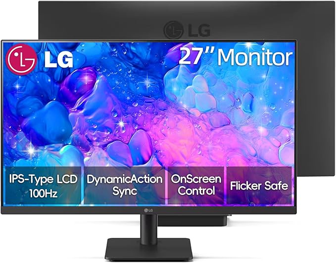 LG 27 inch FHD (1920 x 1080) IPS Monitor 100Hz 5ms Dynamic Action Sync Black Stabilizer &amp Crosshair HDR10 Reader Mode/Flicker Safe HDMI OnScreen Control Tilt Adjustable Black