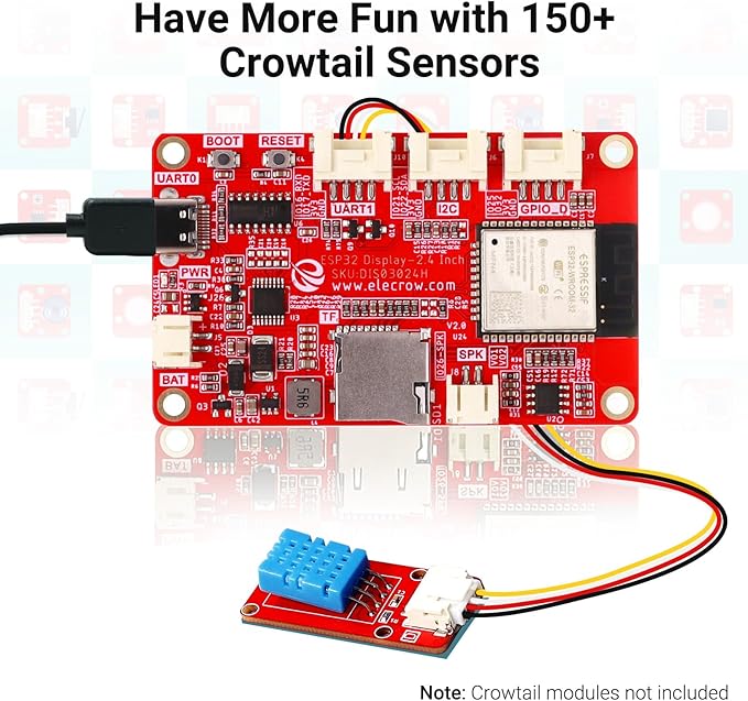 ELECROW ESP32 Display 320×240 2.4 Inch HMI Touch Screen SPI TFT LCD Touchscreen with Acrylic Case 32-Bit LX6 Dual-Core Processor Up to 240MHz Compatible with Arduino LVGL PlatformIO MicroPython