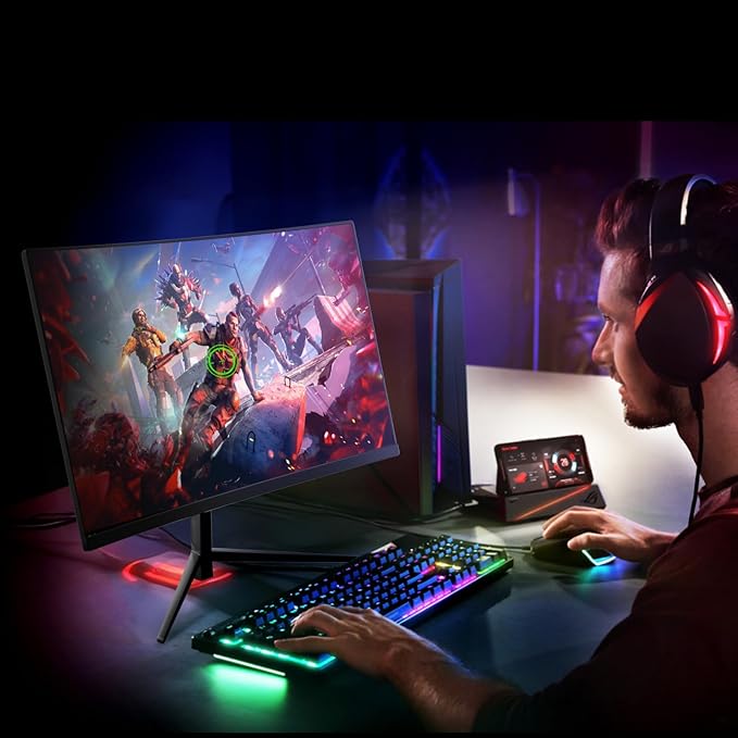 24 Inch Curved Gaming Monitor 180Hz FHD 1080P Compueter Monitor 1ms Response Time Ultra-Thin Built-in Speakers Low Latency VESA G-SYNC Compatible Perfect for Esports and Competitive Gaming