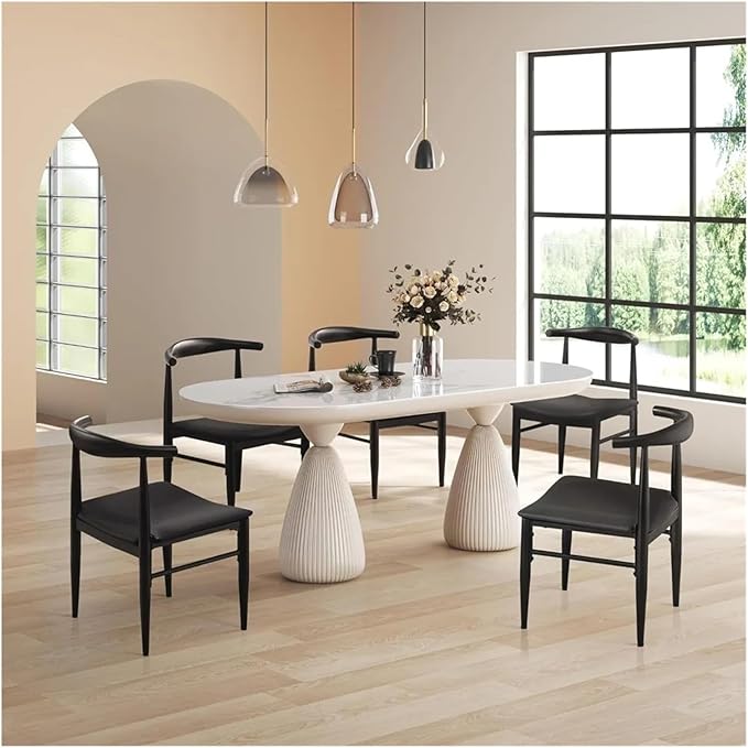 Adjustable Office Computer Chair with Armrest 1pcs Black No Armless with Curved Backres Metal Legs Leather Seat Dining Chairs