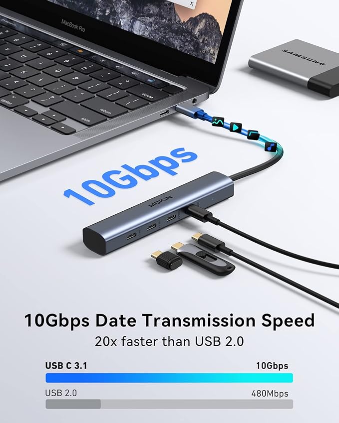 USB C Hub10Gbps USBC Splitter for Laptop4 Ports USB C to USBC Hub Multiport Adapter for MacBook Pro/AiriPadPhoneSurface ProChromebook Dell HP Lenovoetc (Not Support Charging/Extend Monitor)