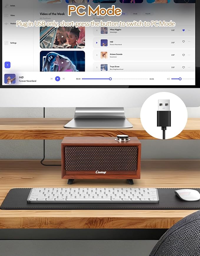 Wooden PC Soundbar Computer Speakers –PC Speakers USB Powered | PC| Line-In | Bluetooth 3 Modes 3.5mm/USB Input Wooden Computer SoundBar Compact Stereo Speaker for Desktop Laptop Monitor Tablet