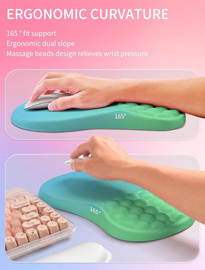 Hokafenle 2in1 Combination Wave Keyboard Wrist Rest and Ergonomic Curvature Mouse Pad Wrist Support for Relieve Wrist Pain Filled with Soft Cushion Memory Foam Gradient Green