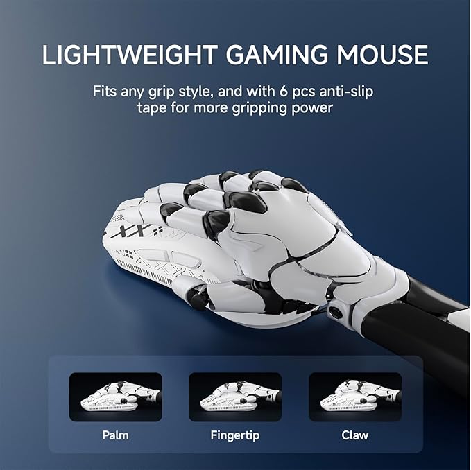 X23Pro Wireless Gaming Mouse 2.4G/BT5.0/USB-C Esports Gaming Mouse 800mAh Rechargeable Lightweight Mouse Gaming 12000 DPI Wireless Mouse with 6 Programmable Buttonsfor Laptop/PC/Mac White