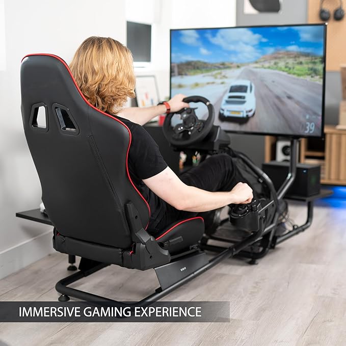 VIVO Premium Racing Simulator Cockpit with TV Mount and Shelf Kit Wheel Stand Gear Mount Fits Logitech Thrustmaster Fanatec Compatible with Xbox One Playstation VESA 400x400 STAND-KIT-RACE1BS