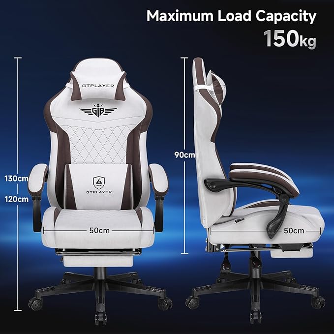 GTPLAYER Gaming Chair Video Game Chairs with Footrest and Lumbar Support Computer Chair for Adults with Extended Backrest Ergonomic Reclining Silla Gamer Fabric Brown