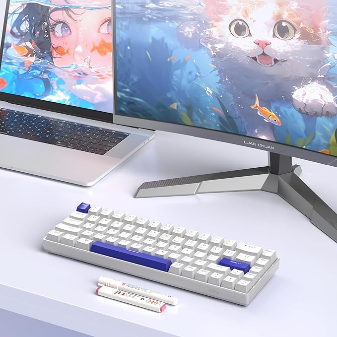 MageGee Portable 60% Mechanical Gaming Keyboard Hot Swappable Blue Whale Switch RGB Backlit Compact 68 Keys Mini Wired Office Keyboard for Windows Laptop PC with Silencing Cotton Klein Blue
