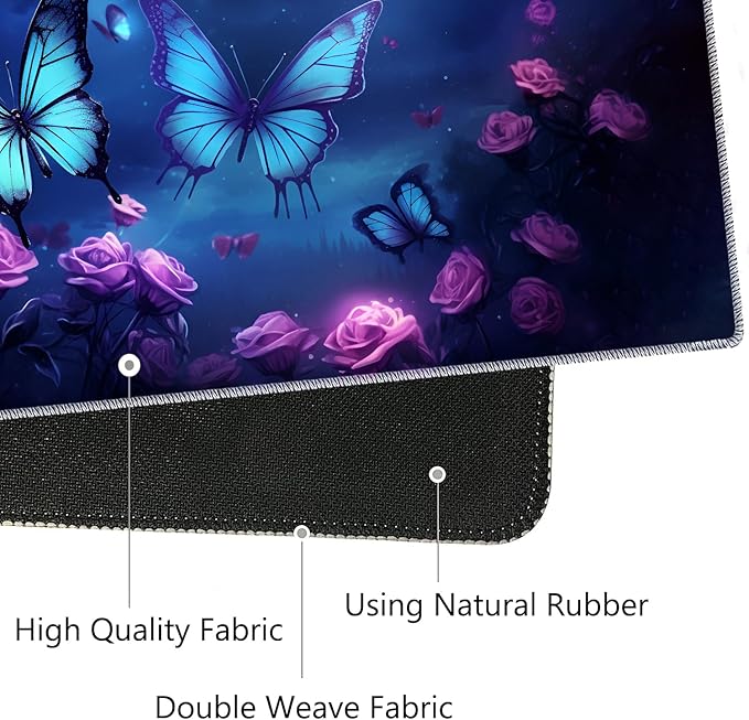 Mouse Pad Set Large Gaming Mouse Pad (31.5X 11.8 inches)+ Wrist Rest Pad + Coaster Ergonomic Wrist pad Home Office Desk Accessories Decor Supplies Starry Sky Butterflies and Purple Roses