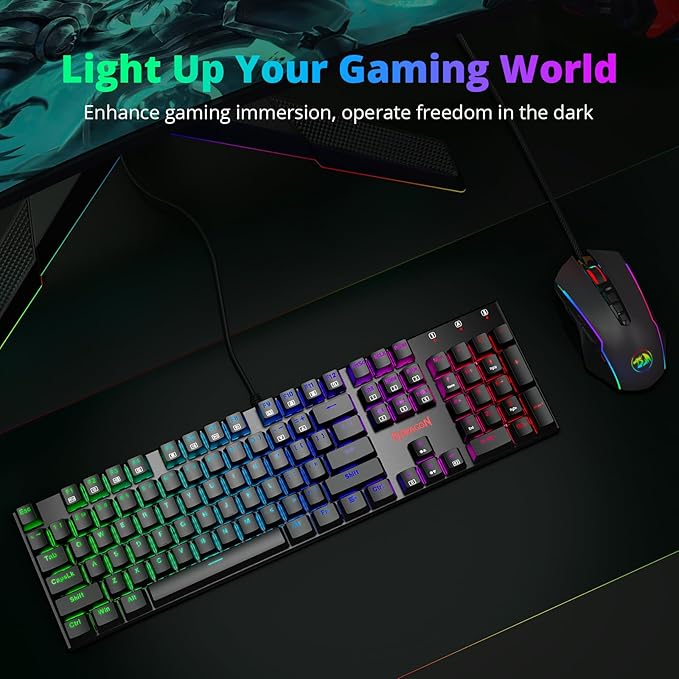 Redragon Mechanical Gaming Keyboard with Red Switches Wired Keyboard Mechanical with RGB Backlit Fully Progammable Durable Aluminum Frame Anti-Ghosting for PC Windows Mac K565 Black