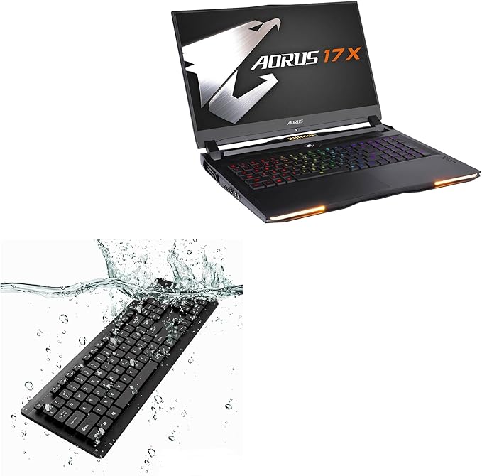BoxWave Keyboard Compatible with AORUS 17X (2023) - AquaProof USB Keyboard Washable Waterproof Water Resistant - Jet Black