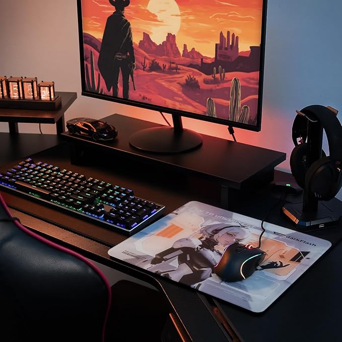darkFlash Glass Mouse Pad 13.8×11.8 Inch Ultra-Smooth Tempered Surface Precision Tracking Anti-Slip Rubber Base Durable Etched Finish Unique IP Ideal for Gaming &amp Work(DMP350)