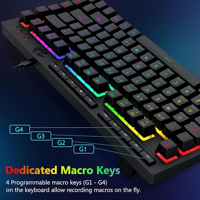 Redragon Wired Gaming Keyboard and Mouse Combo RGB Backlit 75% Mini Macro Membrane Keyboard with Anti-Ghosting &amp Multimedia Keys + 8000 DPI Programmable Optical Mice for PC Laptop