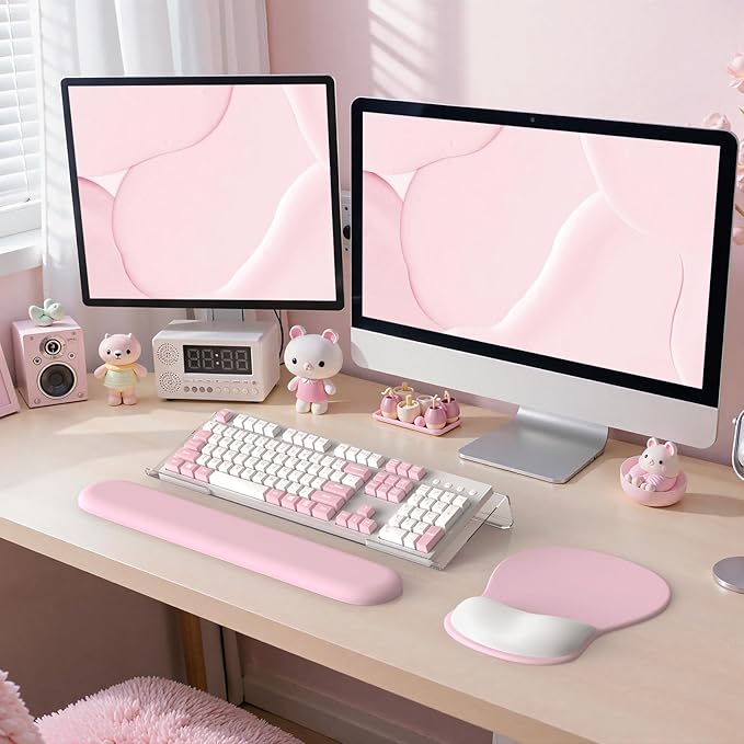 iCasso Keyboard Wrist Rest Blush Pink Ergonomic Mouse Pad with Wrist SupportAcrylic Clear Keyboard Stand for DesktopNon-Slip Mousepad Set for Office Home Gaming