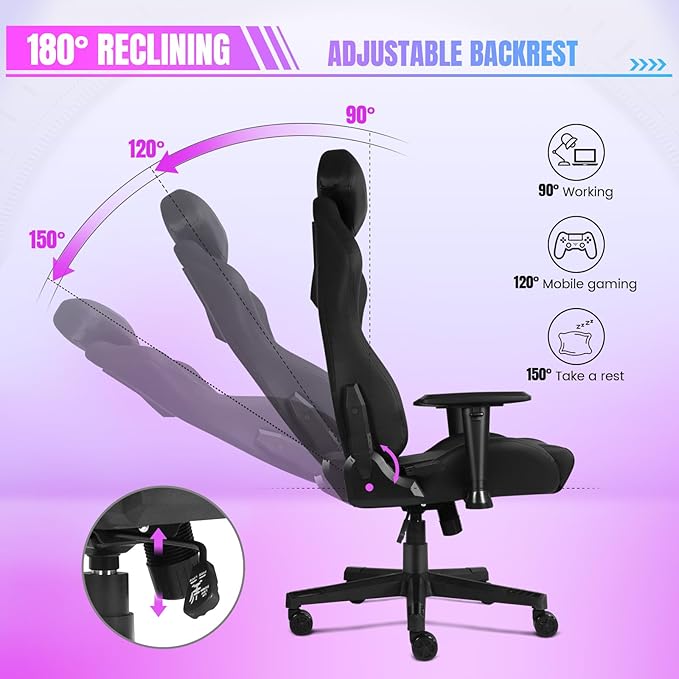 DIKEP Gaming Chair Video Game Chair with Footrest Lumbar Support Headrest PU Leather High Back Computer Chair for Home Office White Black