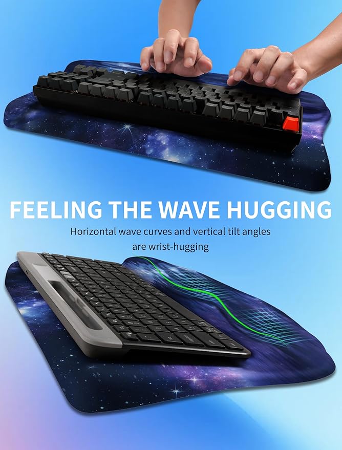 Ergonomic Wave Wrist Rest with Keyboard Stand Cushioned Palm Rest Comfortable Integrated Memory Foam for Natural Typing and Relieve Wrist Pain Moon and Starry Sky