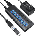 Powered USB Hub 3.0 GKEAPZA 7-Port USB 3.0 Hub [Durable Aluminum] 7 Data Transfer Ports+ 4 Smart Charging Ports with Individual On/Off Switches USB Hub 3.0 Powered with Power Adapter for Laptop PC