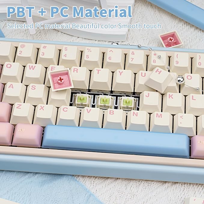 PBT Keycaps Cute Custom Keyboard Pink Keycaps 60 75 100% Double Shot 164 Keys Transparent Set for Cherry Gateron MX Switches Pink White Blue
