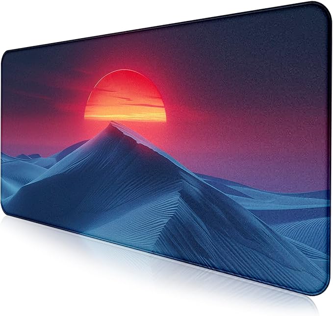 Mountain Peak Beautiful Scenery Game XXL Mouse Pad Sunset Hill Extended Computer Decorative Table Pad with Stitched Edge Anti Slip Base Mouse Pad 35.4 x 15.7 x 0.12 Inches