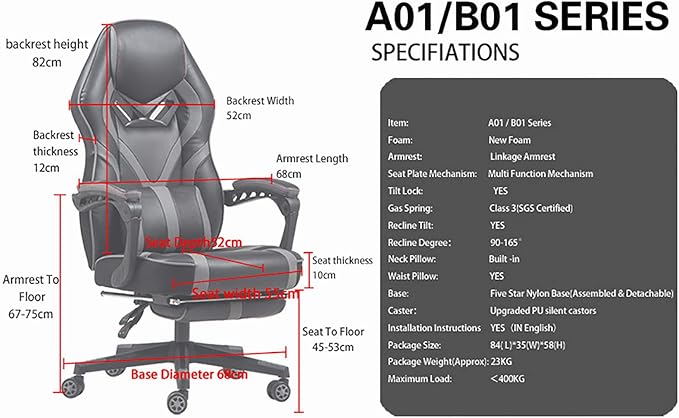 Office Chair Gaming Chair Computer Chair Ergonomic Gaming Chair with FootrestHigh Back Adjustable Swivel Chair Recliner for AdultsRacing PC Game Chair PU Leather Gamer Chair with Headrest
