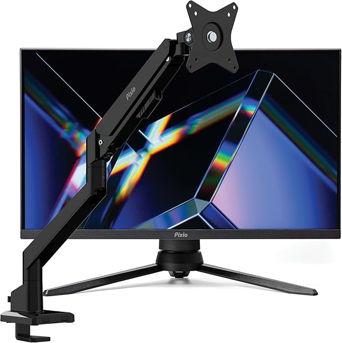 Pixio PX24Q Pro 24 inch 180Hz Refresh Rate QHD 1440p Fast IPS 1ms GTG Response Time Gamnig Monitor with PS1S Wave Black Single Monitor Arm