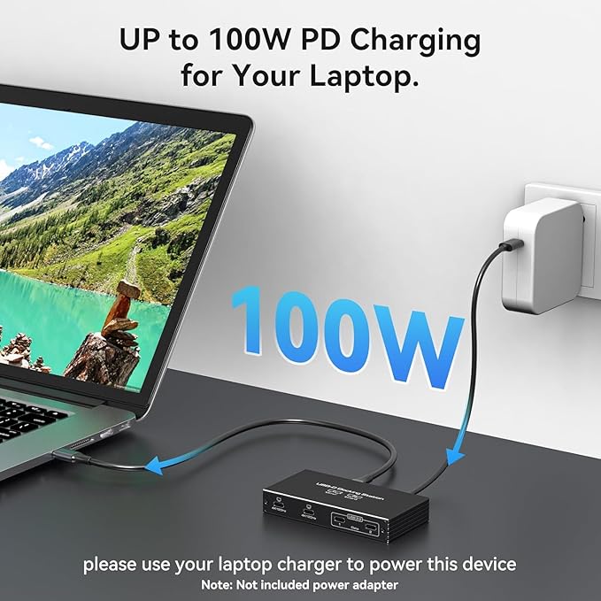 4K120Hz USB C Splitter Dual Monitor Adapter Thunderbolt Splitter 6-in-1 USB C Hub with DP Alt Mode Video Output 10Gbps Data Transfer 100W PD Charging for Laptop Portable Monitor (Deep Black)