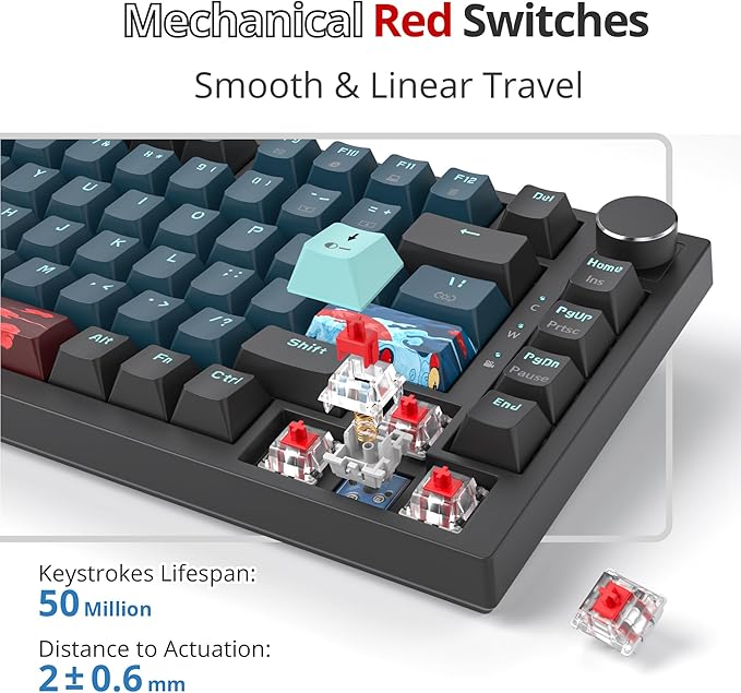 75 Percent Keyboard Gasket-Mounted with Sound Absorbing Pads 82-Key Compact Wired RGB Mechanical Gaming Keyboard Hot-Swap Socket for Win Monster