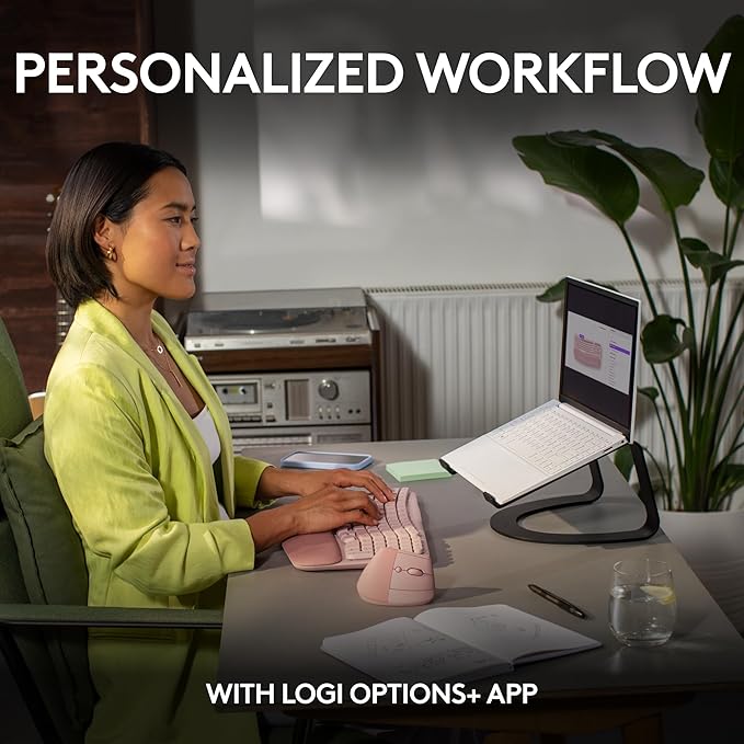 Logitech Wave Keys Wireless Ergonomic Keyboard with Cushioned Palm Rest Comfortable Natural Typing Easy-Switch Bluetooth Logi Bolt Receiver for Multi-OS Windows/Mac - Rose