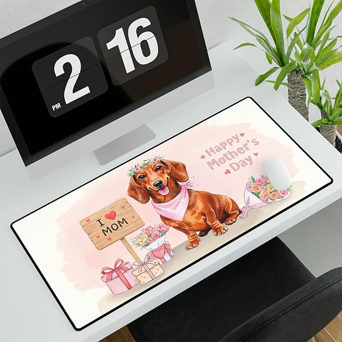 Happy Mother's Day Dachshund Love Dog Mom Heart Flower Desk Mat Full Keyboard Mouse Pad Wiener Dog Lover Gifts Idea Large Mousepad 12004