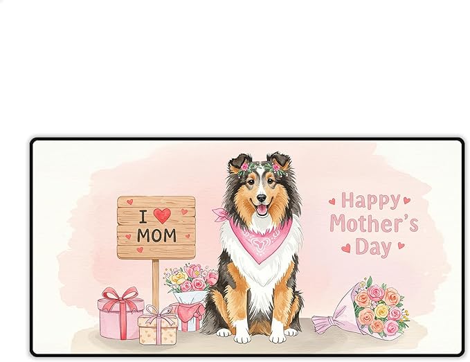 Happy Mother's Day Shetland Sheepdog Love Dog Mom Heart Flower Desk Mat Full Keyboard Mouse Pad Sheltie Dog Lover Gifts Large Mousepad 12004