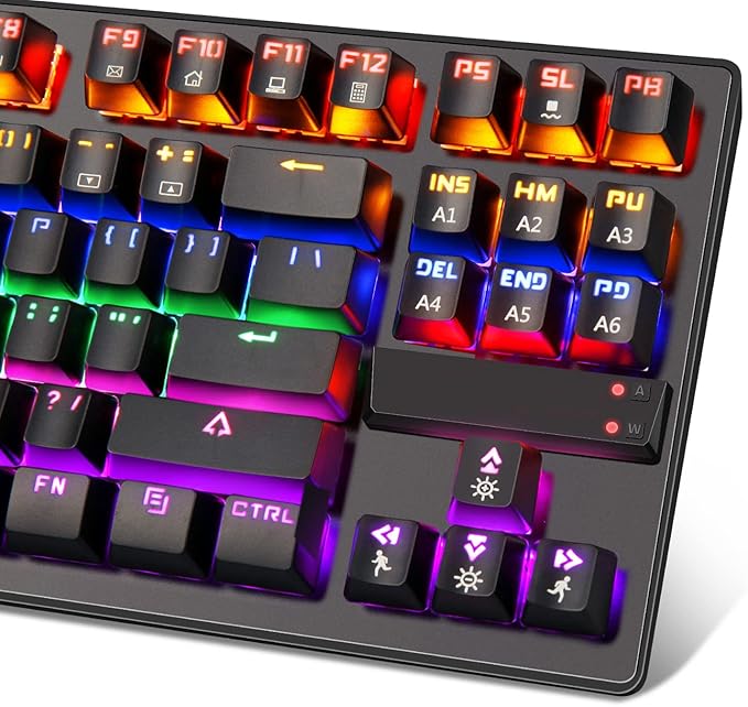 Anivia MK1S LED Backlit Mechanical Gaming KeyboardWired USB Gaming Keyboards with Blue Switches 87 Keys for Windows PC Laptop Game Black
