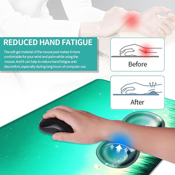 Keyboard Mouse Pad Set Extended Gaming Mouse Pad+Ergonomics Keyboard Wrist Rest Support Memory Foam Easy Typing Pain Relief 4Pcs XL Ultra Thick Desk MatCat in Dandelion Field