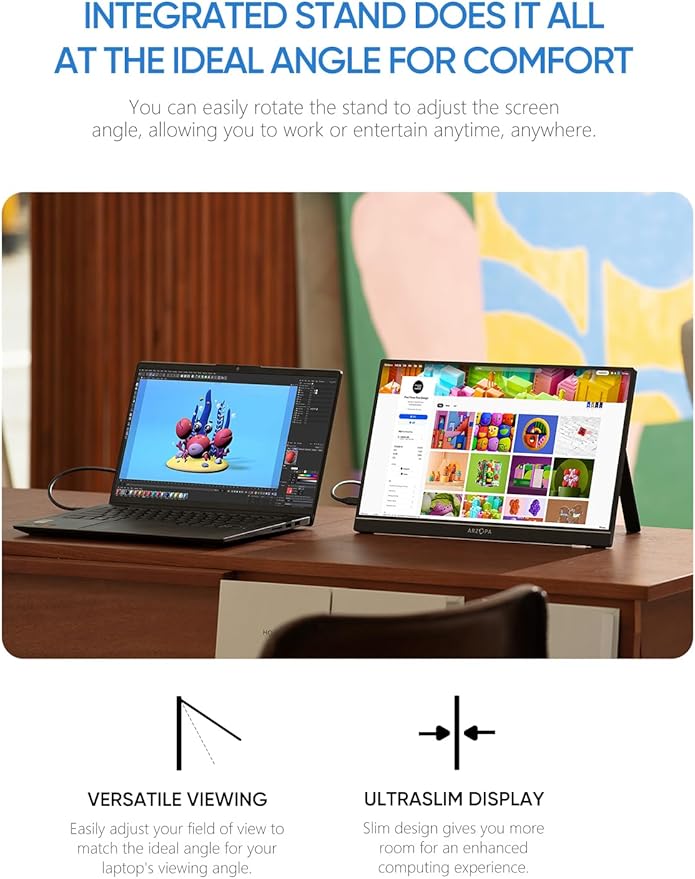 ARZOPA Portable Monitor &amp Sleeve16.1'' 144Hz 1080P FHD Laptop Monitor &amp PU Sleeve Bag Combination