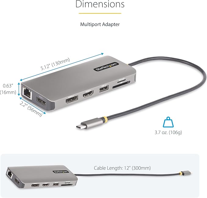 StarTech.com USB-C Docking Station for Windows and ChromeOS Triple 4K HDMI DP Video USB 10Gbps Hub 100W Laptop Charging GbE SD MicroSD