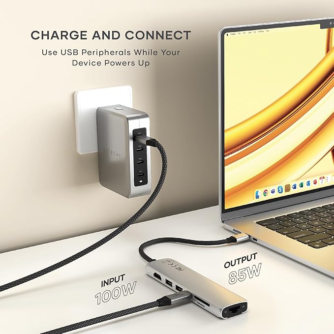 Satechi 7 in 1 USB C Hub Multiport Adapter with Ethernet HDMI 4K@60Hz 100W PD Charging 2X USB-A Data Ports Micro/SD Card Readers for MacBook Air/Pro M5/M4 iPad Windows - Silver