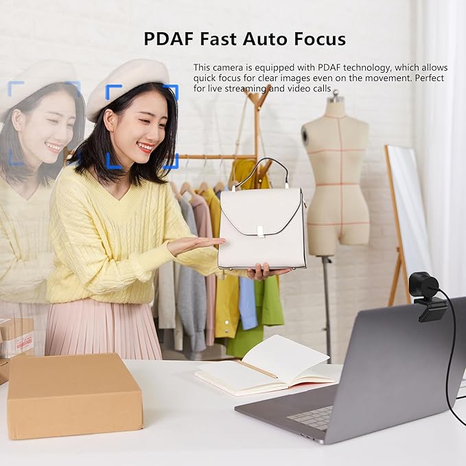 4K Webcam with 5-Level LED Light 12MP Camera USB Webcam with Dual Noise-canceling Microphones PDAF Fast Auto Focus Remote Control 360° Rotation Perfect for Live streaming Online Meeting