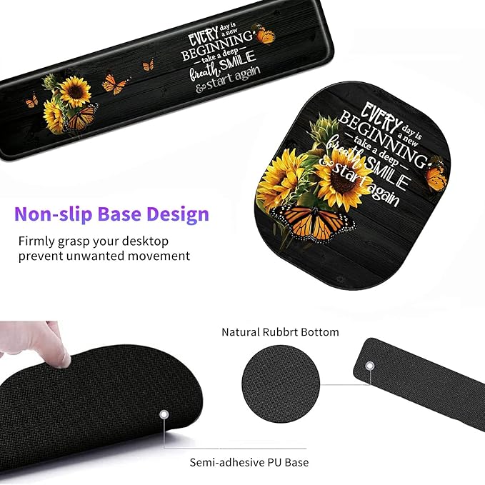 Sunflower Keyboard Wrist Rest Pad + Small Mouse Pad + Wrist Rest Pad + Cup Coaster Set Inspirational Quotes Ergonomic Wrist Rest Support Gel Pad Pain Relief Memory Foam Set for Gaming Office