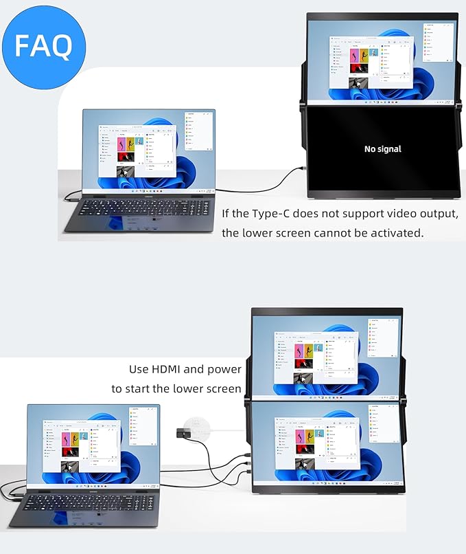 Ingnok 15.6 Dual Monitor FHD 1080P 100% sRGB Laptop Screen Extender for Windows Mac with 4 Speakers 2 HDMI USB C Ports for Office Gaming Triple Monitor
