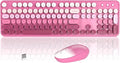 Colorful Wireless Keyboard and Mouse Combo COVEVA 2.4GHz Wireless Retro Cute Round Keycaps Keyboard 104 Keys Full-Sized Keyboard Mouse Set with Switch Button for PC Laptop Desktop (Pink Gradient)