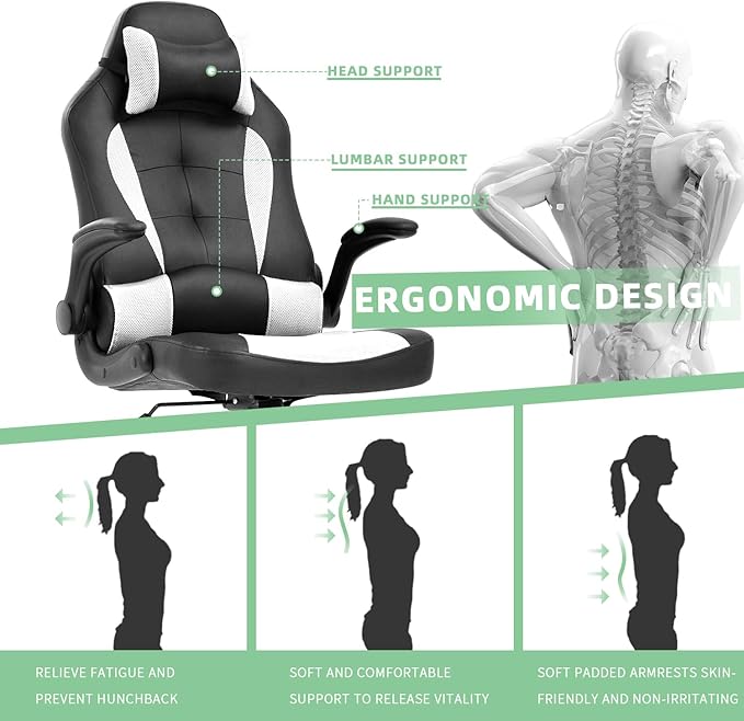 Kids Gaming Chair Computer Chair Comfy Desk Chair Game Chair for Adults Desk Chairs with Wheels Gamer Chair with Lumbar Support and Headrest High Back Computer Chair for Adults Women Men