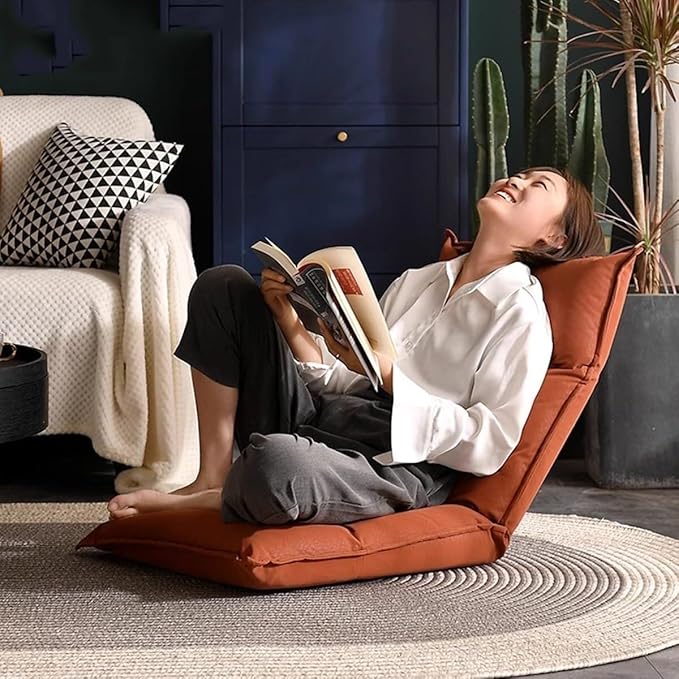 ELEFOCUS Folding Floor Gaming Chair with Back Support Adults Floor Chair with 42 Adjustable Positions Folding Sofa Seat Lounge Couch(Orange)