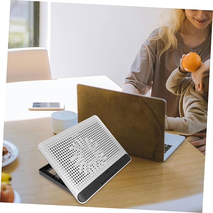 Laptop Cooler Base with Quiet Dual Fans Aluminum Alloy Cooling Pad for Laptops Up to Skid Stand with Six Angle Ergonomic Support Silver Computer Cooling Fan for Desk and Home Use