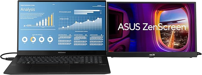 ASUS (MB17AHG ZenScreen 17” 1080P Portable USB Monitor - Full HD IPS 144Hz USB Type-C FreeSync Premium Eye Care L-Shaped Kickstand Tripod Mountable HDMI FSC Certified 3-Year WarrantyBlack