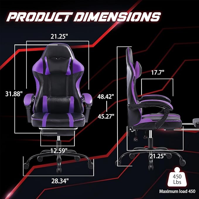 Video Game Chairs for Adults PU Leather Gaming Chair with Footrest 360°Swivel Adjustable Lumbar Pillow Gamer Chair Comfortable Computer Chair for Heavy People Orange