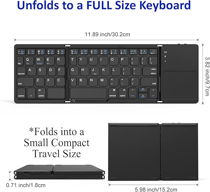 Slim Foldable Wireless Keyboard Compatible with Sony Xperia Z1 Compact with TOUCHPAD Mouse Fully Universal Providing 48H Use 560 Days Standby Portable Compact Tri-Fold Rechargeable!