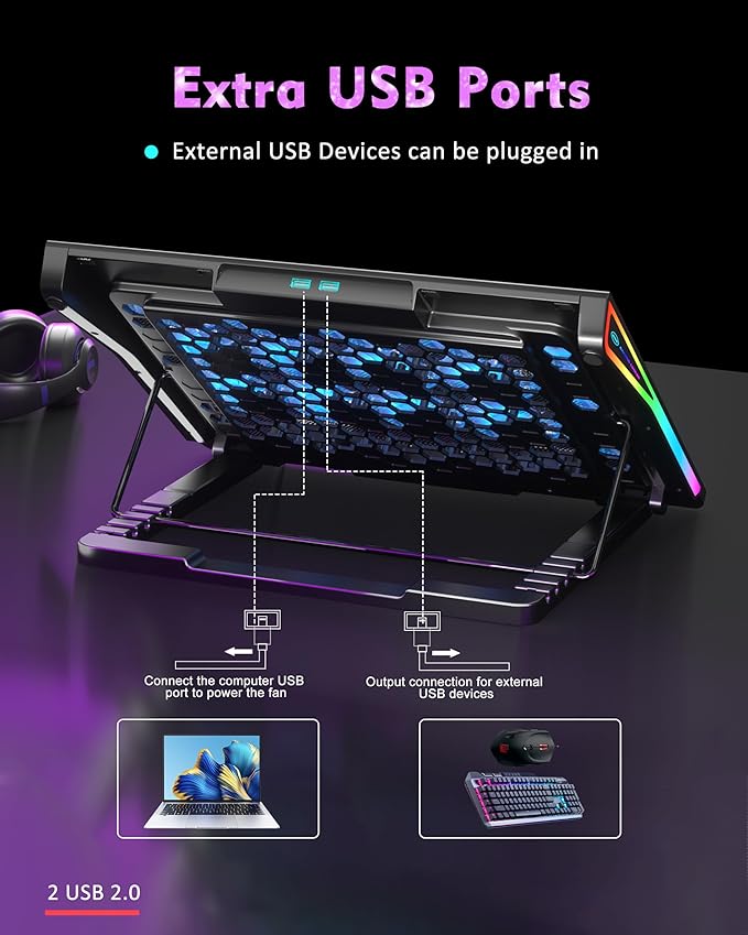 AICHESON RGB Lights AA2 Laptop Cooler and 003 Blue Laptop Cooling Pad Set