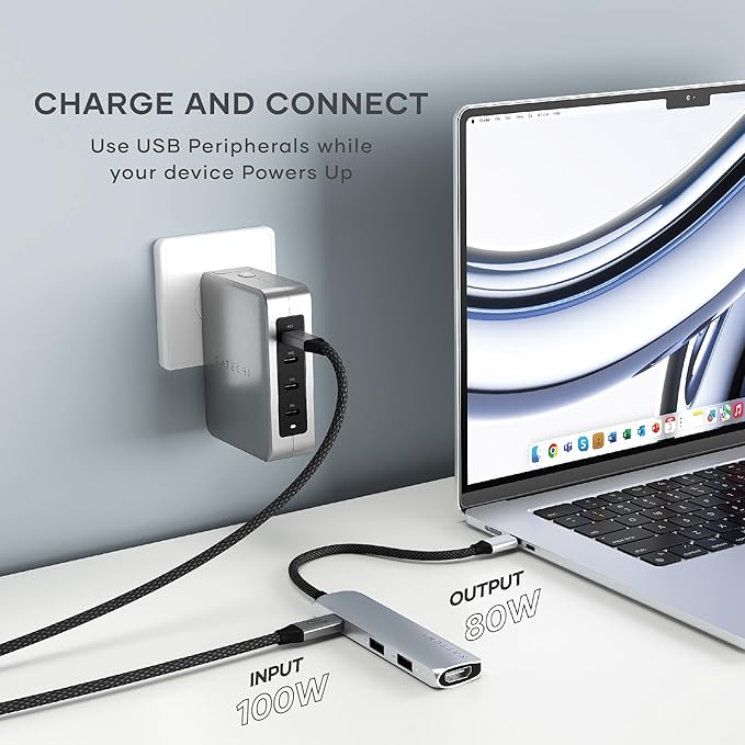 Satechi 4 in 1 USB C Hub Multiport Adapter with HDMI 4K@60Hz 100W PD Charging 2X USB-A Data Ports for MacBook Air/Pro M5/M4 iPad Windows – Silver