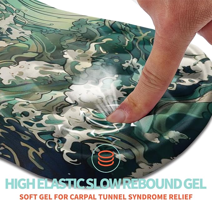 Ergonomic Mouse Pad Wrist Support with Memory Foam Massage Bulge Carpal Tunnel Pain Relief Mousepad Wrist Rest for Mouse(12x8 inch Sea Wave)
